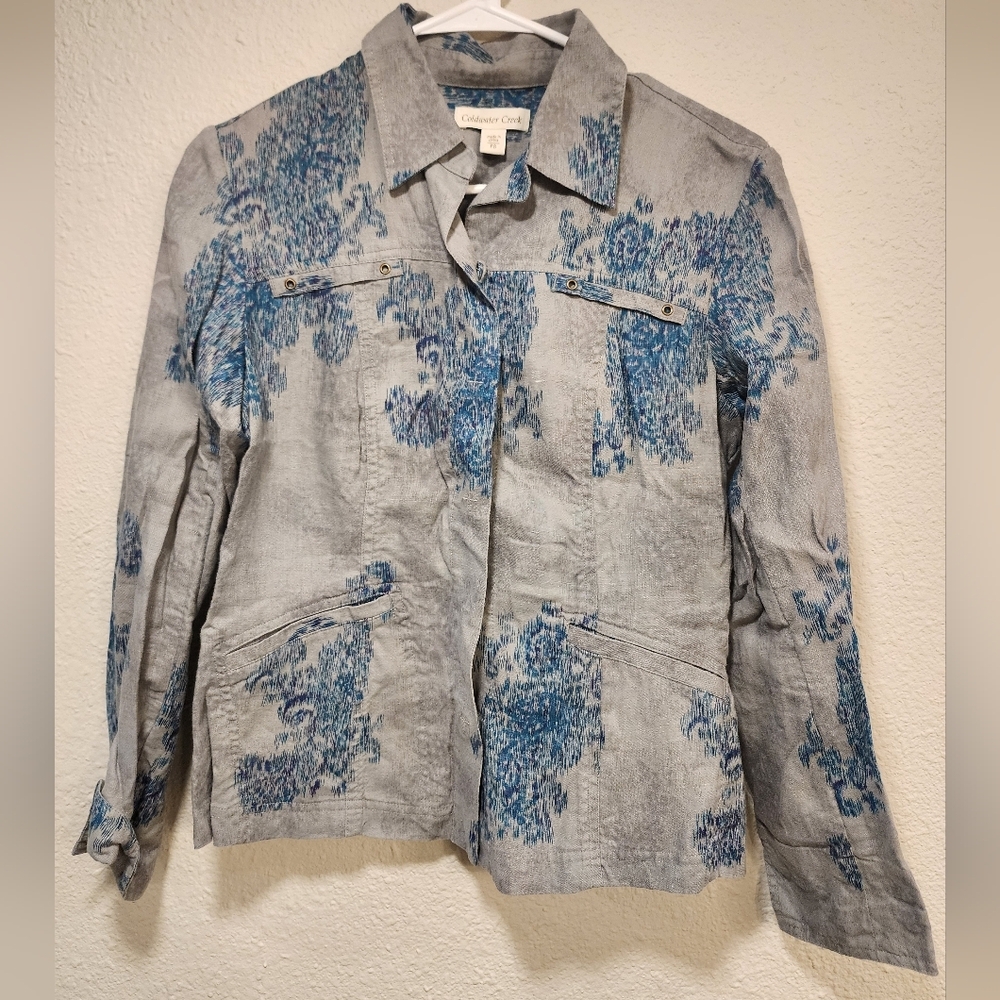 Coldwater Creek Blue and Gray Floral Blazer